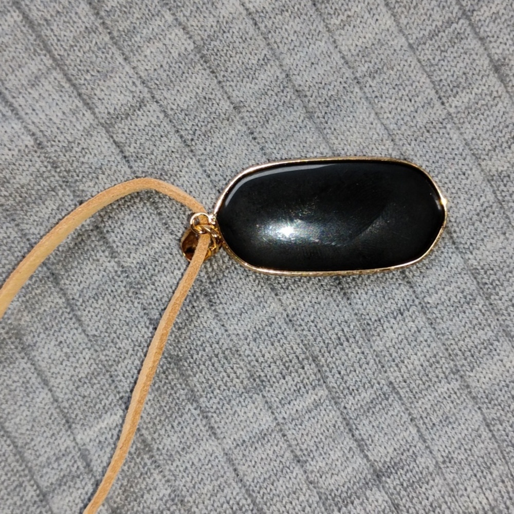 ⚜️ Genuine BLACK AGATE GOLD Detail LEATHER CORD 10" UNISEX Necklace NWT